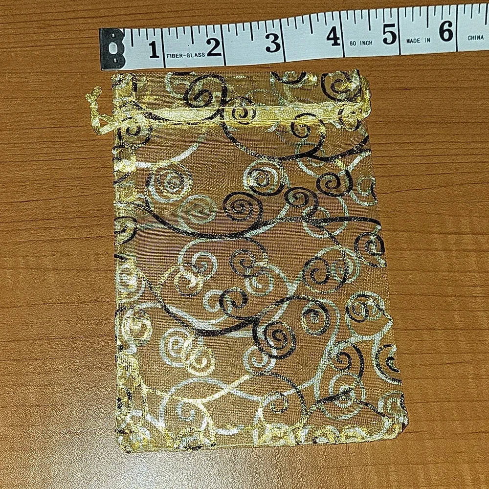 90 Gold Organza Gift Bags with Gold Swirl Design And Gold Tie.   New. Resellers